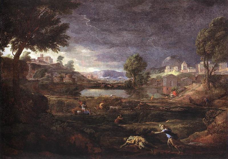 Nicolas Poussin Strormy Landscape Pyramus and Thisbe oil painting image